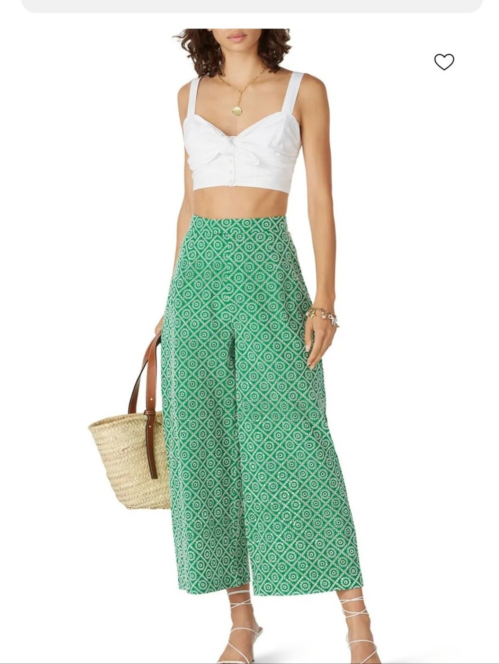 Scotch & Soda Broderie Anglaise  Green Geometric Eyelet Wide-Leg Pants Womans XL